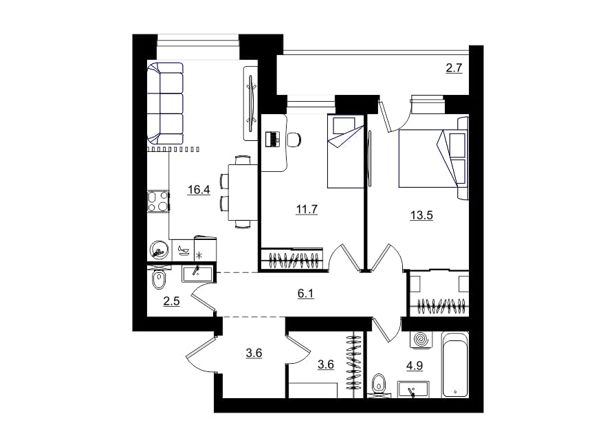 планировка квартиры 65 м2